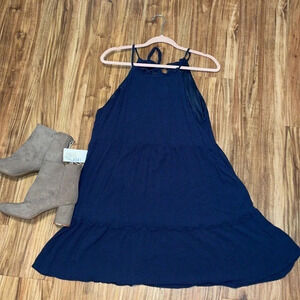 TRIXXI women’s dress XL 16 18 mini knee blue navy tiered tank straps solid basic